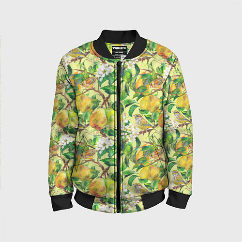 Детский бомбер Птица на грушевом дереве / 3D-Черный – фото 1