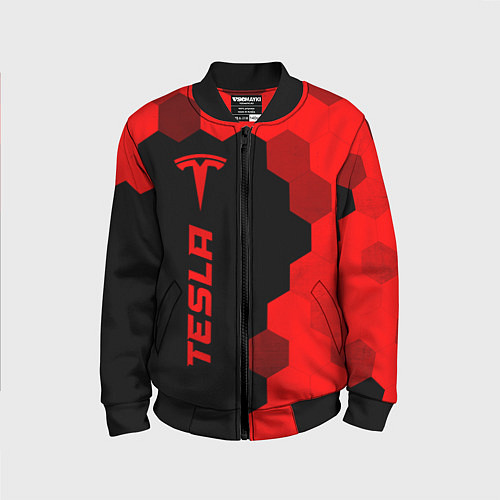 Детский бомбер Tesla - red gradient по-вертикали / 3D-Черный – фото 1