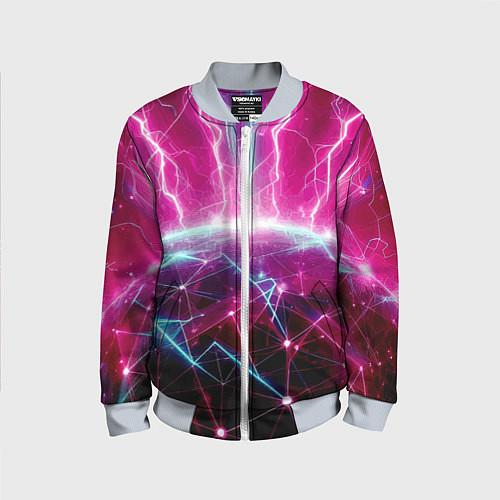 Детский бомбер Неоновые молнии ударяют в планету - нейроарт / 3D-Серый – фото 1