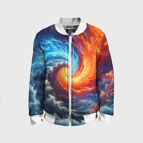 Детский бомбер Столкновение двух стихий - инь янь / 3D-Белый – фото 1