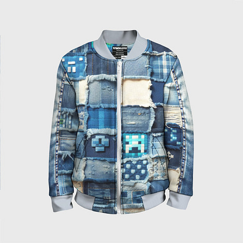 Детский бомбер Пэчворк из Minecraft / 3D-Серый – фото 1