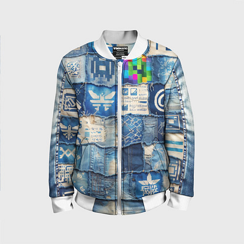 Детский бомбер Пэчворк с игровыми значками / 3D-Белый – фото 1