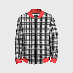 Бомбер детский Черно-белая шотландка клетчатый узор, цвет: 3D-красный