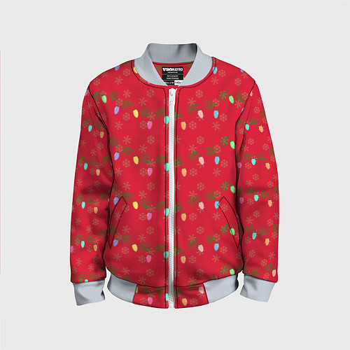 Детский бомбер Гирлянды на красном / 3D-Серый – фото 1