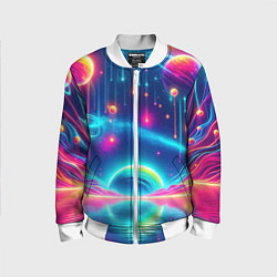 Бомбер детский Неоновый космос - нейроарт фантазия, цвет: 3D-белый
