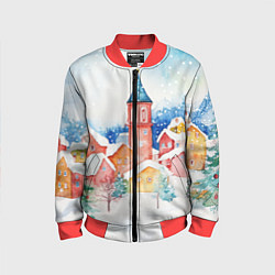 Бомбер детский Новогодний сказочный город, цвет: 3D-красный