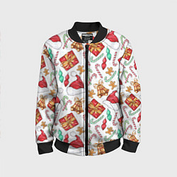 Бомбер детский Новогодний паттерн 2025, цвет: 3D-черный