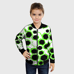 Бомбер детский Чёрно-зелёные шестиугольники на белом фоне, цвет: 3D-черный — фото 2