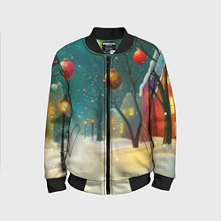 Бомбер детский Новогодние шары и тропинка, цвет: 3D-черный
