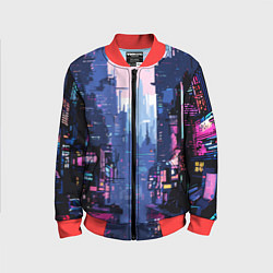 Бомбер детский Киберпанк город розовый, цвет: 3D-красный