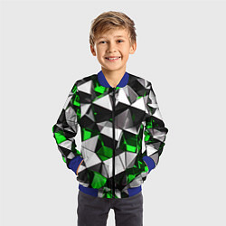 Бомбер детский Зелёно-белые рельефные треугольники на чёрном фоне, цвет: 3D-синий — фото 2