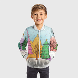 Бомбер детский Разноцветные елочки и деревья, цвет: 3D-белый — фото 2