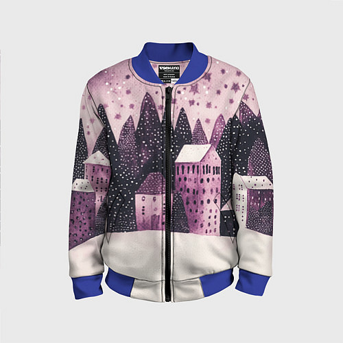 Детский бомбер Новогодние домики в лесу / 3D-Синий – фото 1