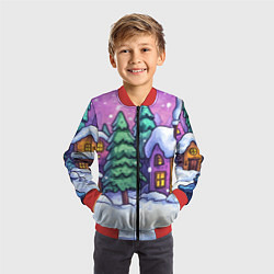 Бомбер детский Новогодний мультяшный двор, цвет: 3D-красный — фото 2