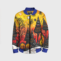 Бомбер детский Елочки на фоне оранжевого неба, цвет: 3D-синий