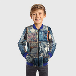 Бомбер детский Аниме пэчворк деним, цвет: 3D-синий — фото 2