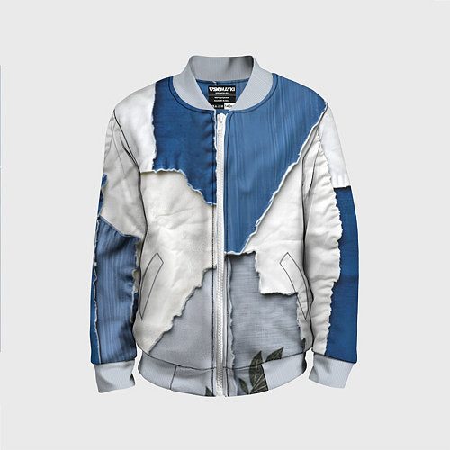 Детский бомбер Сине-белый пэчворк / 3D-Серый – фото 1