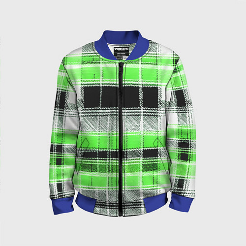 Детский бомбер Белые полосы на чёрно-зелёном фоне / 3D-Синий – фото 1