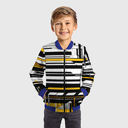 Бомбер детский Жёлто-белые технологические линии на чёрном фоне, цвет: 3D-синий — фото 2