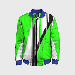 Бомбер детский Black and white vertical stripes on a green backgr, цвет: 3D-синий