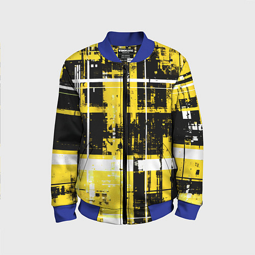Детский бомбер Жёлто-белый гранж на чёрном фоне / 3D-Синий – фото 1