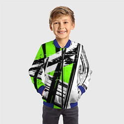 Бомбер детский Чёрно-белые абстрактные линии на зелёном фоне, цвет: 3D-синий — фото 2
