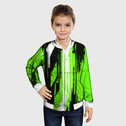 Бомбер детский Вертикальные чёрно-белые линии на зелёном фоне, цвет: 3D-белый — фото 2