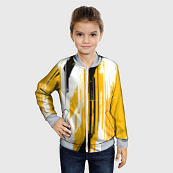 Бомбер детский Вертикальные чёрно-белые линии на жёлтом фоне, цвет: 3D-серый — фото 2