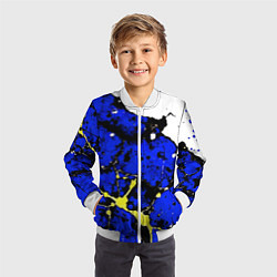 Бомбер детский Сине-жёлтая абстракция на белом фоне, цвет: 3D-белый — фото 2