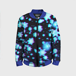 Бомбер детский Неоновые снежинки глитч, цвет: 3D-синий