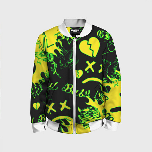 Детский бомбер Lil Peep кислотные автографы / 3D-Белый – фото 1