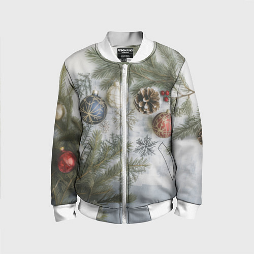 Детский бомбер Новогодние ветки / 3D-Белый – фото 1