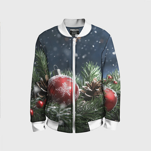 Детский бомбер Новогодний шар и шишка / 3D-Белый – фото 1