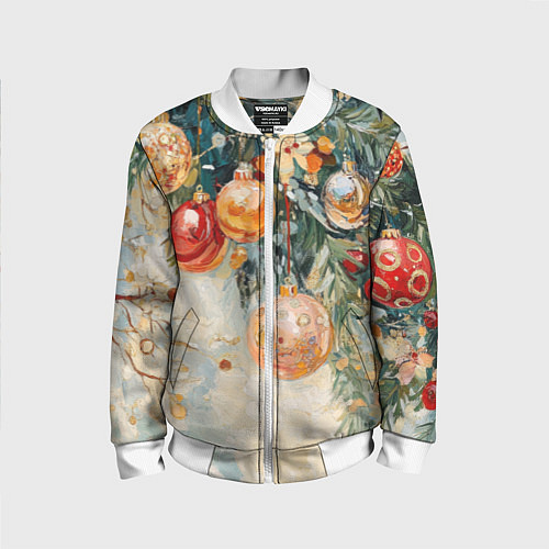 Детский бомбер Большие и маленькие новогодние шары / 3D-Белый – фото 1