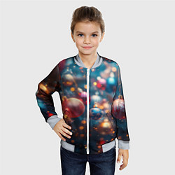 Бомбер детский Красные и синие шары на фоне елки, цвет: 3D-серый — фото 2