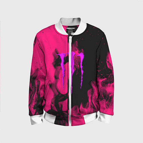Детский бомбер Monster energy fire pink / 3D-Белый – фото 1