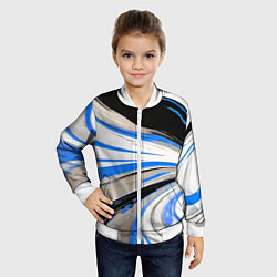 Бомбер детский Волнистые бело-синие линии на чёрном фоне, цвет: 3D-белый — фото 2