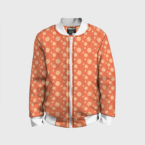 Детский бомбер Кораллово-оранжевый геометричный паттерн / 3D-Белый – фото 1