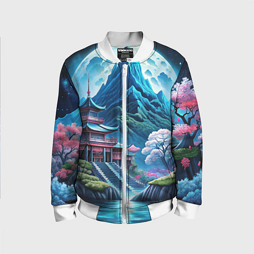 Детский бомбер Пейзаж Японии и горы / 3D-Белый – фото 1