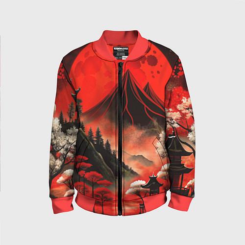 Детский бомбер Япония природа в красном цвете / 3D-Красный – фото 1