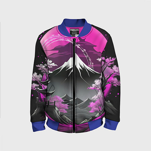 Детский бомбер Япония природа в коллаже / 3D-Синий – фото 1