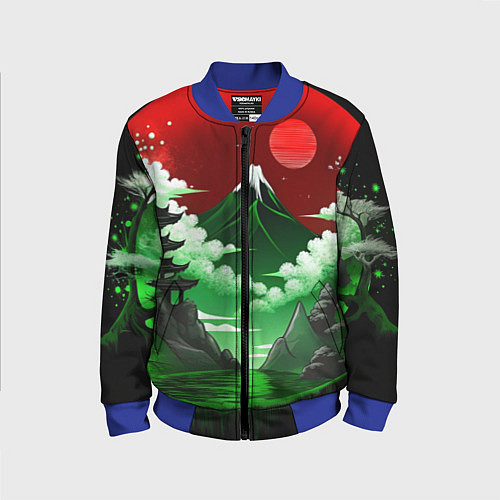 Детский бомбер Япония красно-зеленая природа / 3D-Синий – фото 1