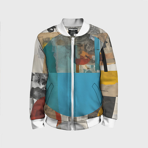 Детский бомбер Абстрактный ретро коллаж / 3D-Белый – фото 1