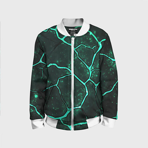 Детский бомбер Неоновые зеленые разломы / 3D-Белый – фото 1