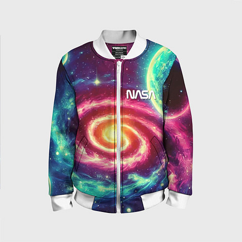 Детский бомбер Spiral galaxy - neon glow / 3D-Белый – фото 1