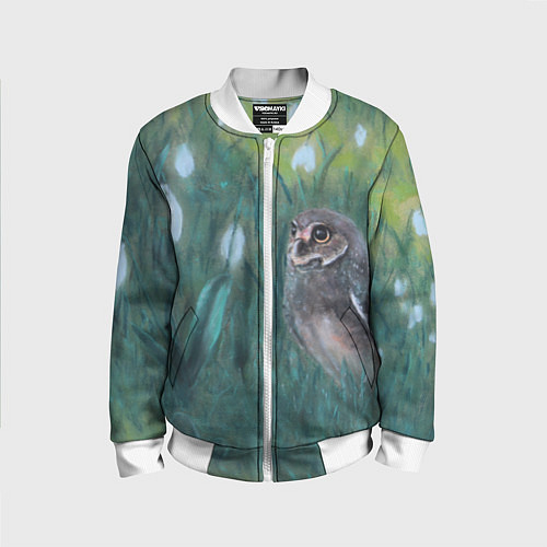 Детский бомбер Сова среди подснежников / 3D-Белый – фото 1