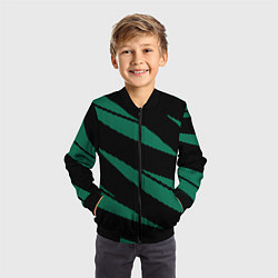 Бомбер детский Чёрный с бирюзовым текстура точки и полосы, цвет: 3D-черный — фото 2
