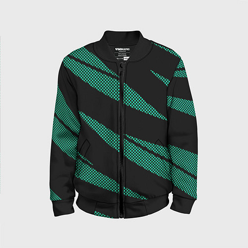 Детский бомбер Чёрный с бирюзовым текстура точки и полосы / 3D-Черный – фото 1