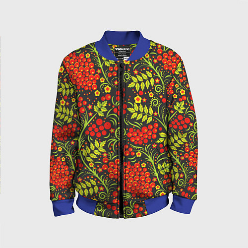 Детский бомбер Красная рябина хохлома / 3D-Синий – фото 1