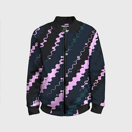 Детский бомбер Тёмно-синий с розовым искажённые полосы / 3D-Черный – фото 1